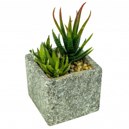 425114 ArtFlowers Plante succulente artificielle et vase en pierre 9x9x8hcm