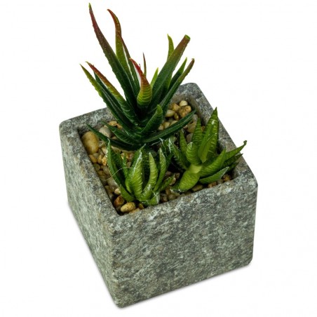 425114 ArtFlowers Plante succulente artificielle et vase en pierre 9x9x8hcm