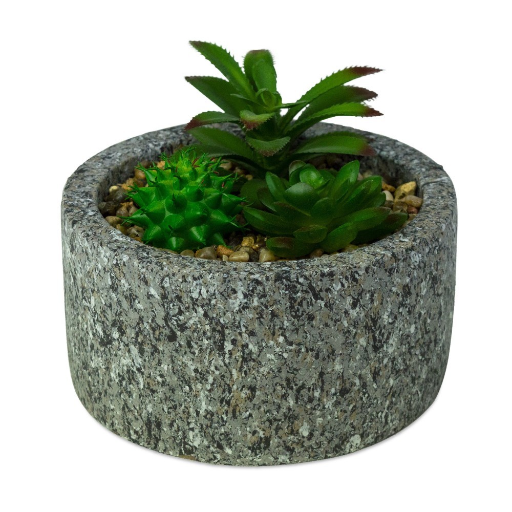 425145 ArtFlowers plante succulente artificielle pot de granit réaliste Ø16 cm