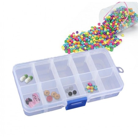 Mini boîte organisateur plastique avec 10 compartiments 13 x 6,5 x2,5cm