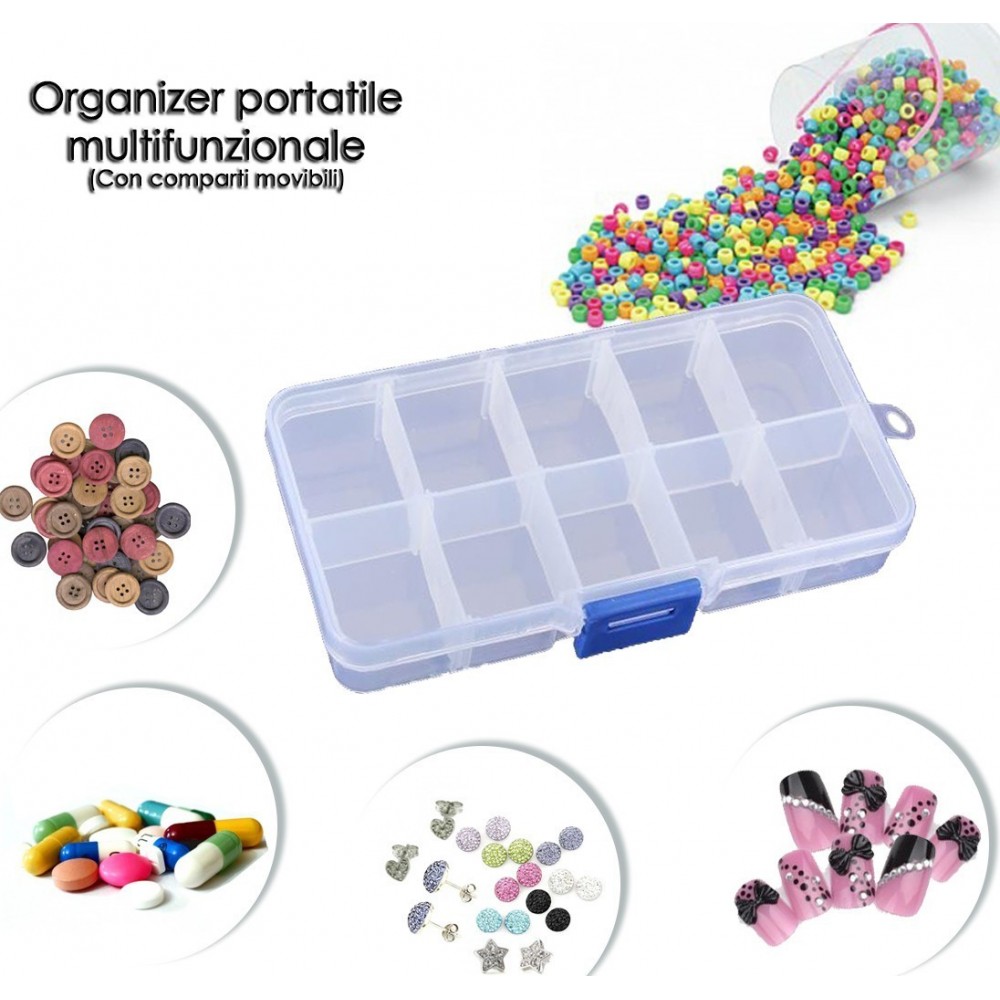 Mini boîte organisateur plastique avec 10 compartiments 13 x 6,5 x2,5cm