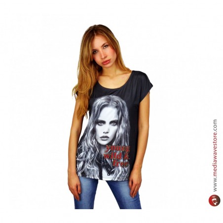 2391 T-shirt BLACKY à manches courtes avec effet poster et détails brillants