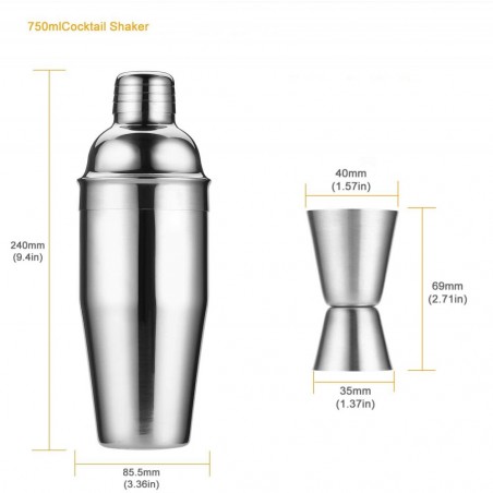 Kit 12 + 1 pièces de Barman avec base en bois et guide pour cocktail en acier