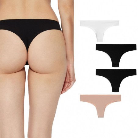 OUNO Pack 4 slips brésiliens 2xNoirs 1xBlanc 1xBeige Art.8802 sous-vêtements