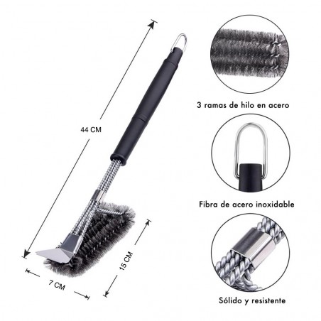 16948 Brosse de nettoyage pour barbecue fibres résistantes en acier inoxydable