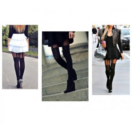Bas noirs et brillants effet jarretière 40 DEN confort maximum