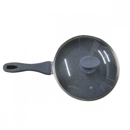 354002 DGBAVARIA Set de 3 poêles en pierre grise avec couvercles 24-28-32 cm