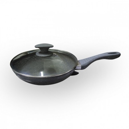 354002 DGBAVARIA Set de 3 poêles en pierre grise avec couvercles 24-28-32 cm