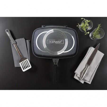 256004  Poêle à induction double gril DGBAVARIA antiadhésive NOIR 32 cm