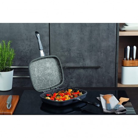256004  Poêle à induction double gril DGBAVARIA antiadhésive NOIR 32 cm