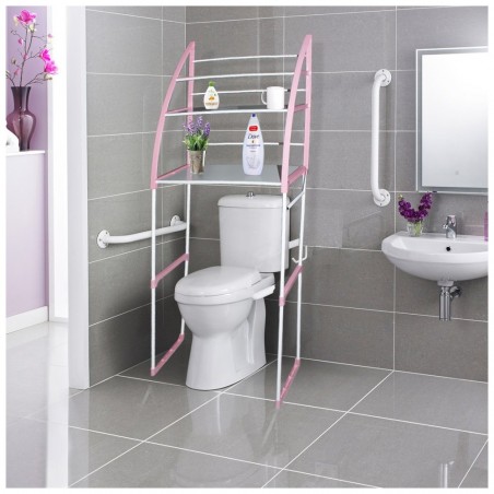 360047 Etagère salle de bain 48x23x153h cm blanc et rose 3 niveaux