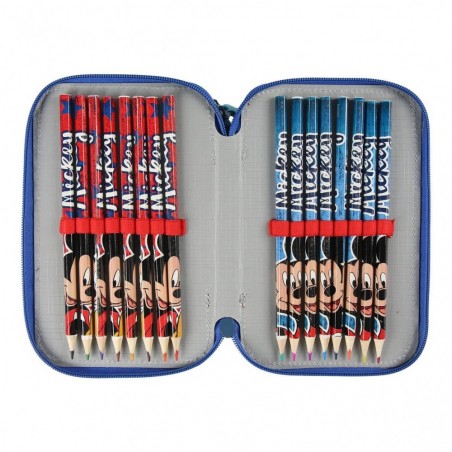 21-2499 Trousse à crayons BLEU Mickey Mouse avec 3 compartiments