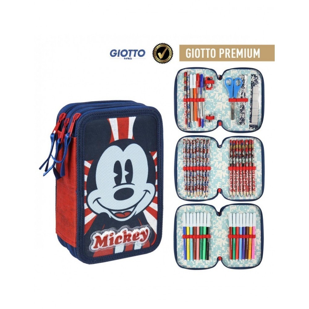 21-2487 Trousse à crayons BLEU Mickey Mouse avec 3 compartiments