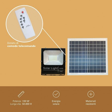 Phare 100W led énergie solaire froide 011100 , crépuscule et télécommande 6500k