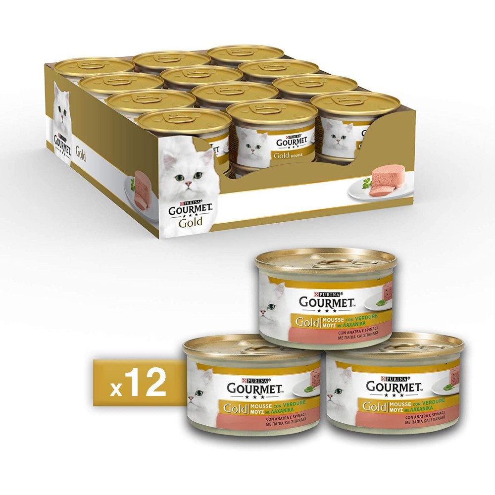 12 boîtes Purina Gourmet gold 85 gr 046933 avec épinards et canard pour chat