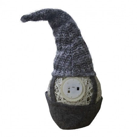 Décoration de Noël gnome gris 308027 avec batterie lumière 15x15x45h cm
