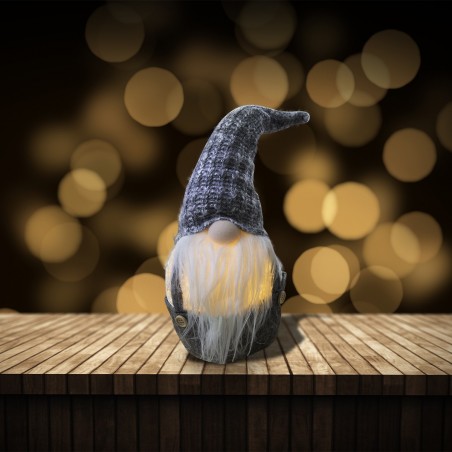 Décoration de Noël gnome gris 308027 avec batterie lumière 15x15x45h cm