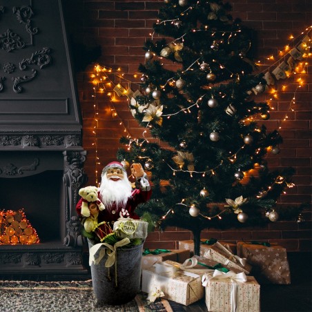 Père Noël rouge gris décoration sac 80cm 900638 musique lumières mouvement