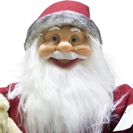 Père Noël rouge gris décoration sac 80cm 900638 musique lumières mouvement