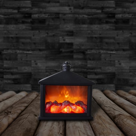 Lanterne avec feu faux 994852 cheminée led 20x9x20h cm couleur noire