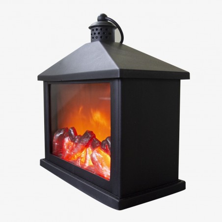 Lanterne avec feu faux 994852 cheminée led 20x9x20h cm couleur noire