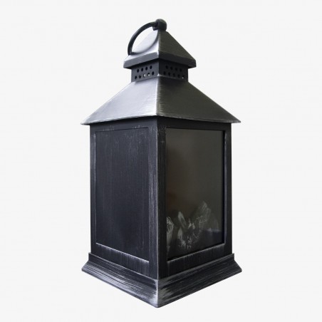 Lanterne avec feu faux led 11x10x25h cm 944666 couleur argent antique