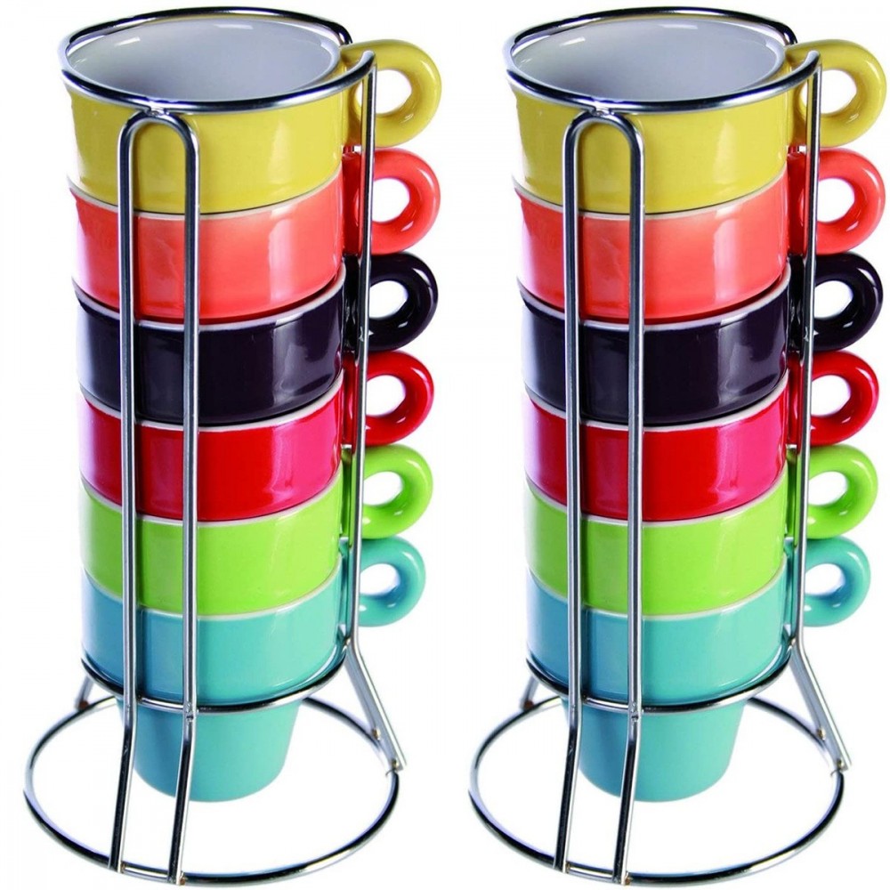 Mini Mug Café 788086 Set de 12 tasses colorées pour le café, avec stand 5x5 cm