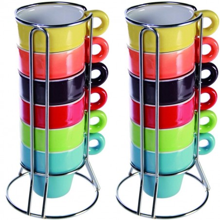 Mini Mug Café 788086 Set de 12 tasses colorées pour le café, avec stand 5x5 cm