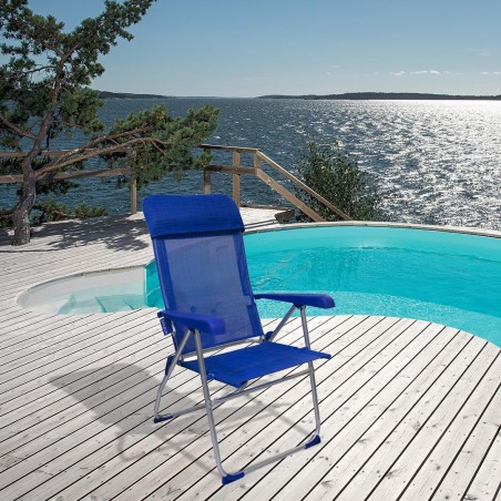 Couple Chaises longues 379530 inclinable 8 positions tube 22mm en aluminium BLEU