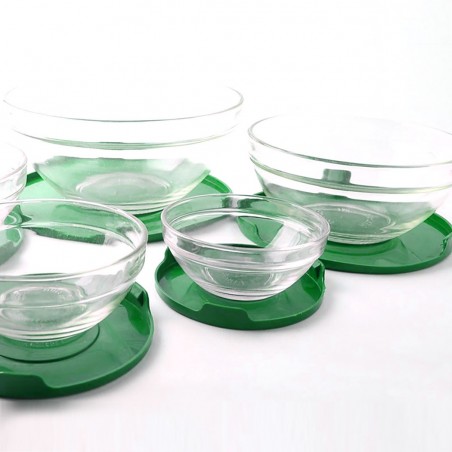 Set 5 récipients en verre empilables bols cooking bowl pour micro-ondes vert