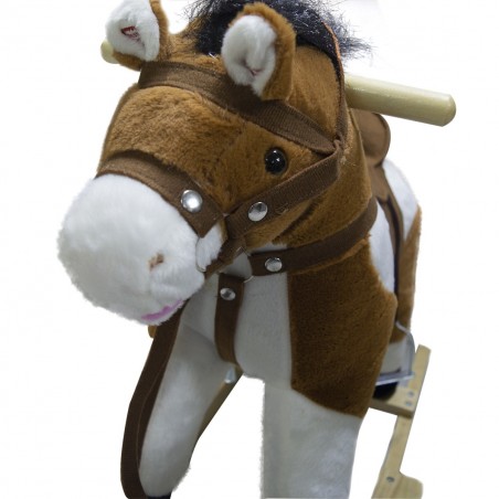 Cheval à bascule 432037 peluche et bois MARRON bouge la bouche, fait le nitrite