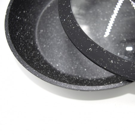 DGBAVARIA set 6 pièces poêles et couvercles 120001 NOIR en pierre 20-24-28cm