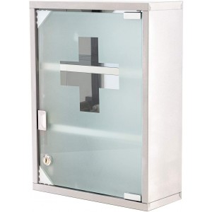 Armoire de pharmacie avec clé en acier inoxydable verre...