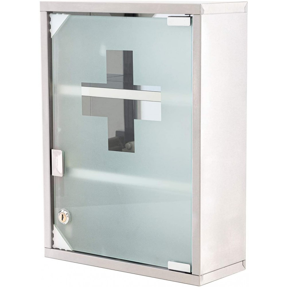 Armoire de pharmacie avec clé en acier inoxydable verre dépoli 30x12x45h cm