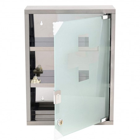 Armoire de pharmacie avec clé en acier inoxydable verre dépoli 30x12x45h cm