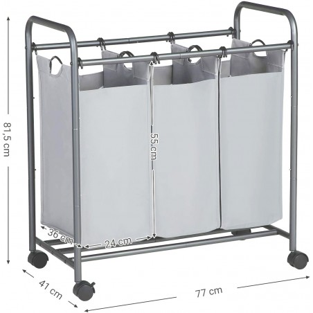 Panier Porte-objets et linge 3 sacs amovibles et roulettes Panier Linge