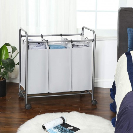 Panier Porte-objets et linge 3 sacs amovibles et roulettes Panier Linge