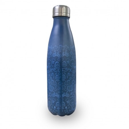 Bouteille MONDE acier double paroi ID0033 réutilisable 500ml bleu sans BPA