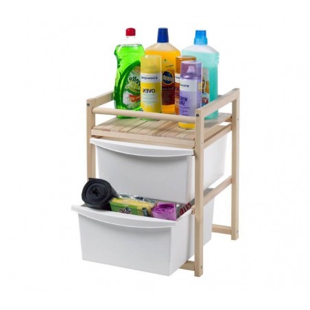 Meuble à tiroirs économiser de l’espace en bois 2 tiroirs 1 plateau 36x34xh50cm