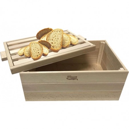 Porte-pain 2 en 1 en bois de hêtre d’art 112 planche à découper 36x26x15,5cm