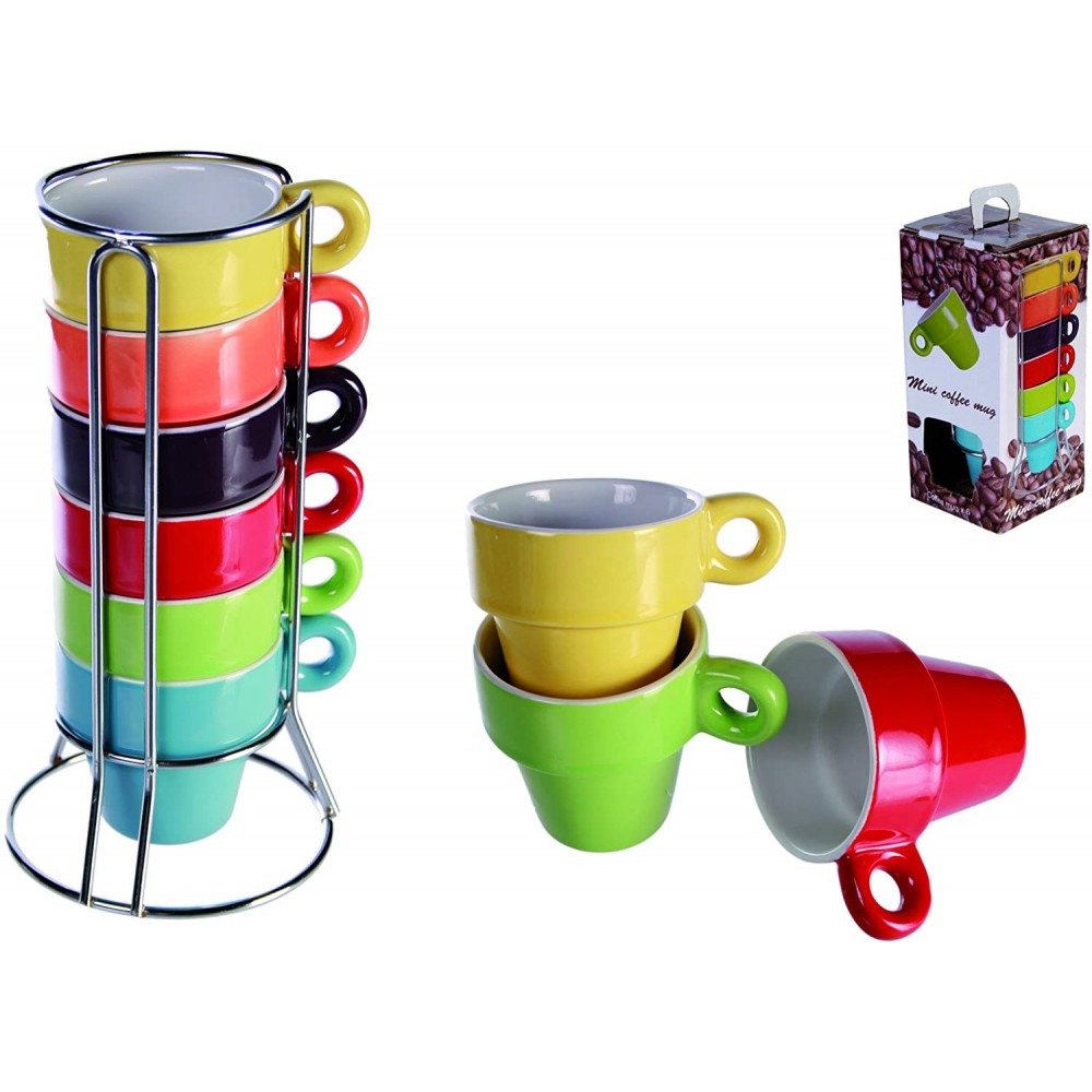 Mini Mug Café 788086 Set de 6 tasses colorées pour le café, avec stand 5x5 cm