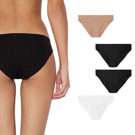 OUNO Invisible Pack 4 Slip 2x Noir 1x Blanc 1x Beige Art. 8806 intime