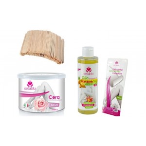 Kit SETABLU cire peaux sensibles, huile d’amande,spatules et bandes dépilatoires