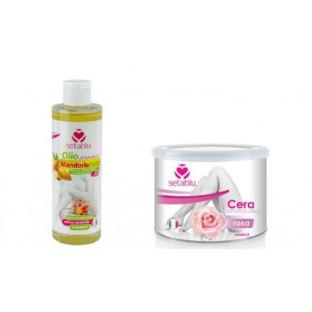 Kit SETABLU cire peaux sensibles, huile d’amande,spatules et bandes dépilatoires