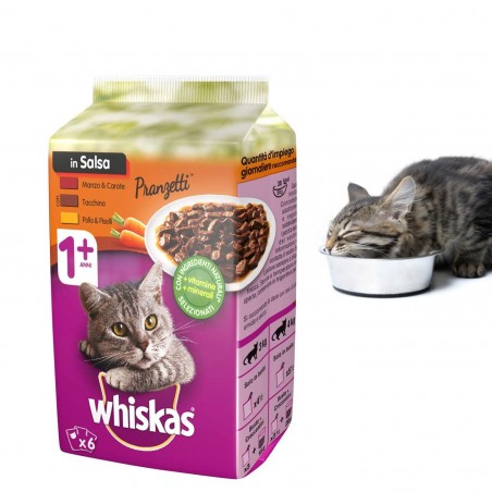 WHISKAS déjeuners pour chats en 6 sachets de 50GR avec la viande et des légumes