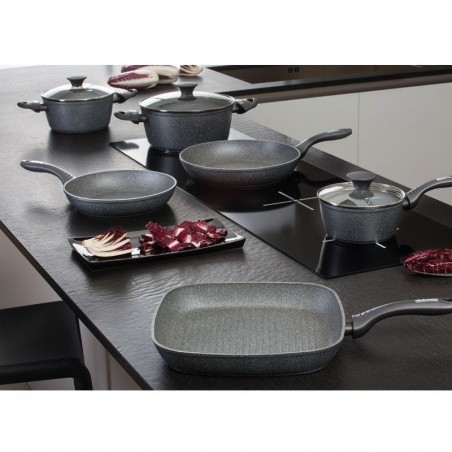 Set de 3 poêles 255003 Dgbavaria 6pz 20-24-28 en pierre, couvercles induction