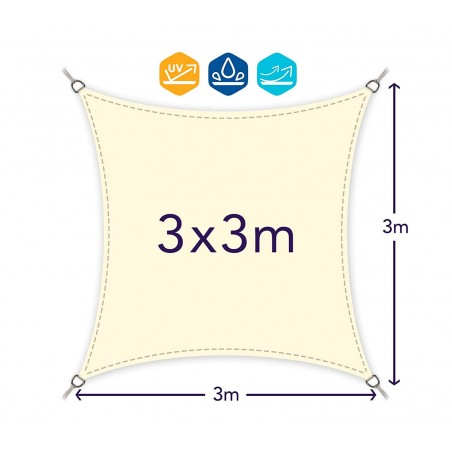Toile carrée Ombragée 482414 Vert 3x3 mt voile rideau avec corde