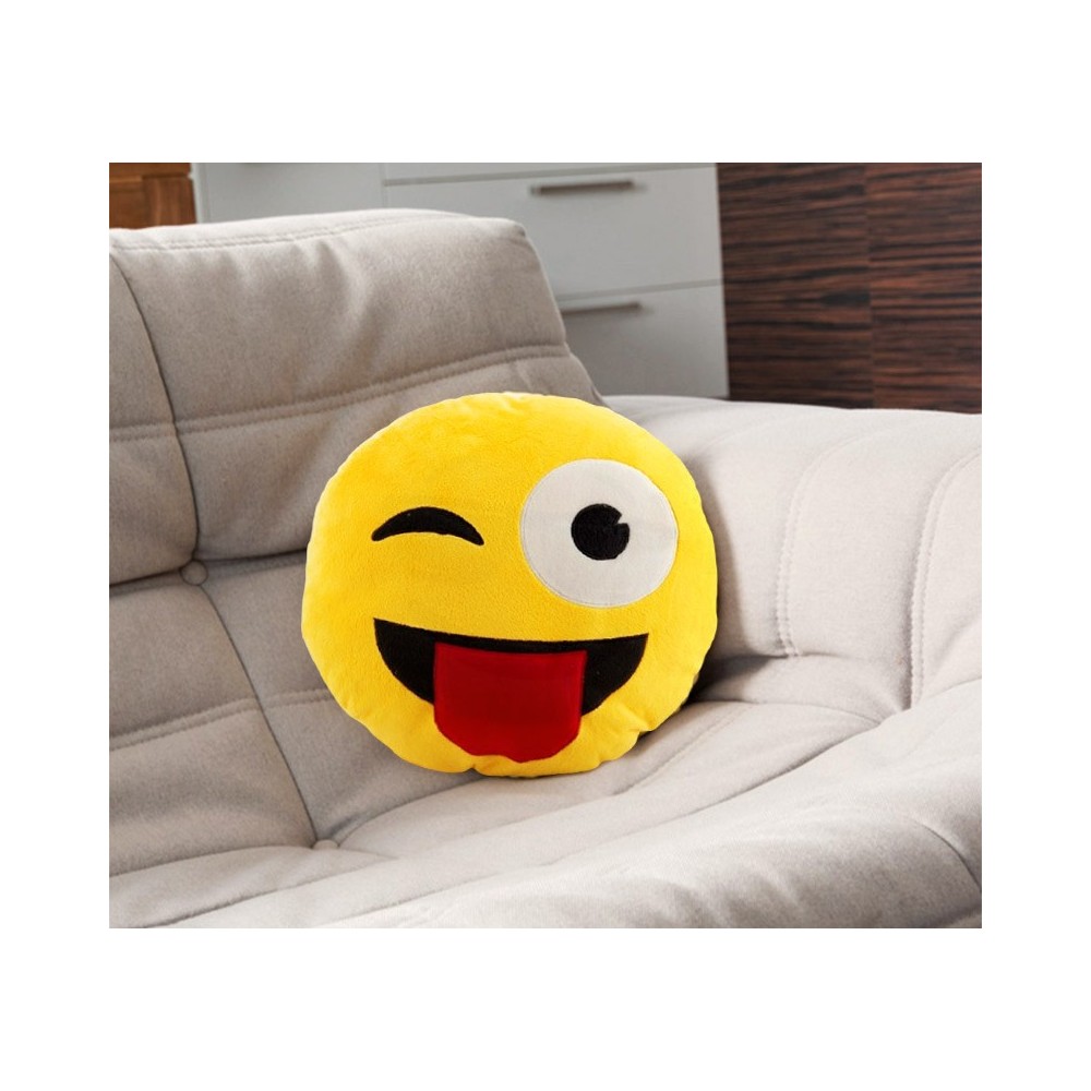 621037 Coussin emotion clin d'oeil avec langue emoji pillow diamètre 30 cm