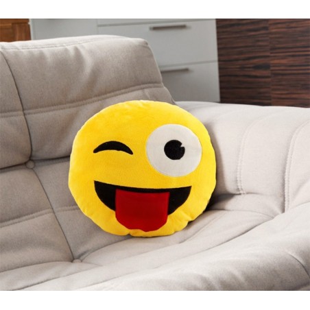 621037 Coussin emotion clin d'oeil avec langue emoji pillow diamètre 30 cm