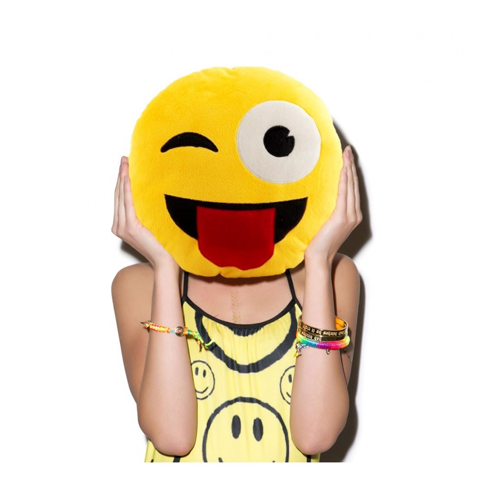 621037 Coussin emotion clin d'oeil avec langue emoji pillow diamètre 30 cm